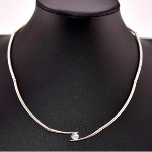 💛 Vintage 925 Minimal Bar Necklace | CZ Solitaire | Chic Dainty